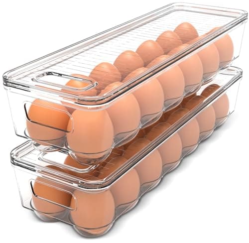 Image of KICHLY 28 Egg Storage Fridge Tray Container with Lid & Handle – Clear Plastic Egg Holder for Kitchen Storage, Space-Saving Refrigerator Organiser