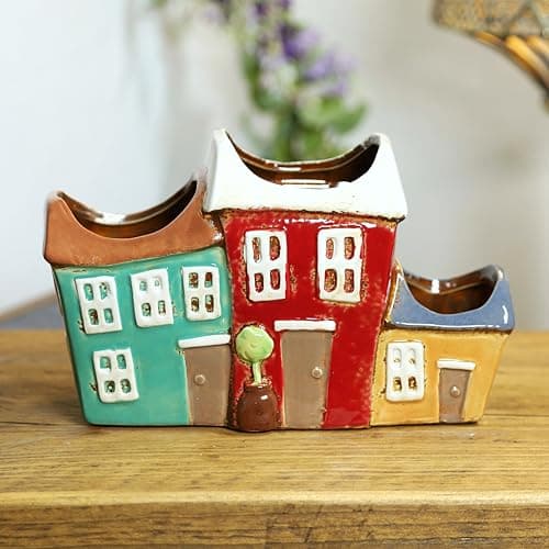 Image of Fyne-Finds Ceramic House Planter Village Pottery 3 Cottage Indoor Plant Pot Home Decorative Gift