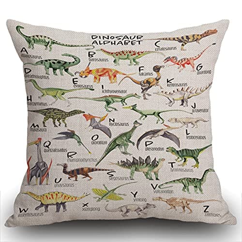 Image of Smooffly Watercolor Dinosaur Alphabet Cushion Cover Outdoor Furniture Decorative Linen Square Double Sided Printing Pillow Cover for Home Office Sofa Couch Car Garden 45 x 45cm 18 x 18 inches