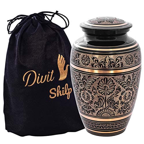 Image of Cremation Urn for Human Ashes with Velvet Bag, for Adults up to 100 kgs, Funeral Urns by Divit Shilp (Black & Gold, Adult)