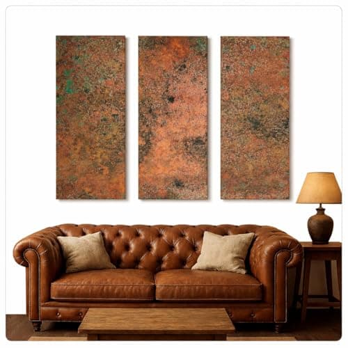 Image of Real Copper Wall Art Handmade Metal Triptych Set of 3 Panels 23.6 x 23.6 Inches