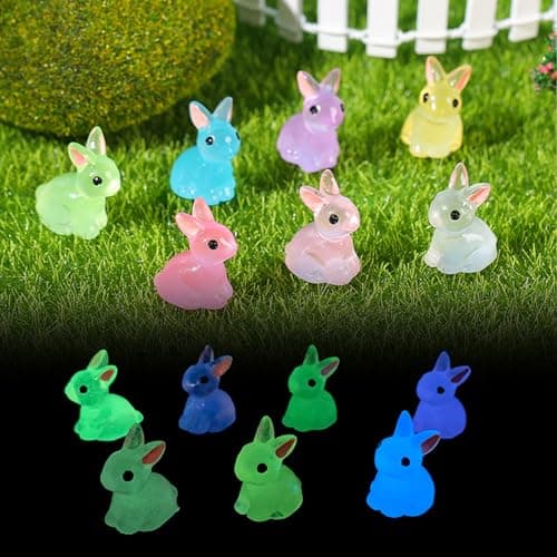 Image of 70Pcs Easter Mini Resin Bunny Glow in The Dark Mini Rabbits Luminous Tiny/Little/Small Resin Bunnies Animals for Dollhouse Accessories Micro Fairy Garden Decor Easter Egg Fillers Party, DIY Craft