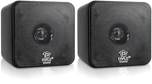 Image of Pyle Mini Cube Bookshelf Speakers 10cm, 200W Compact Stereo Speakers for Home Audio, Desktop, and TV, Clear Full-Range Sound, Pair (Black)