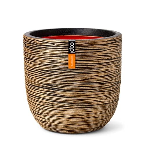 Image of CAPI EUROPE - Planter ball Rib NL - 35x34 - Gold - Opening Ø29 - Pot for indoor and outdoor use - Shatterproof - 100% recyclable - KBGR932