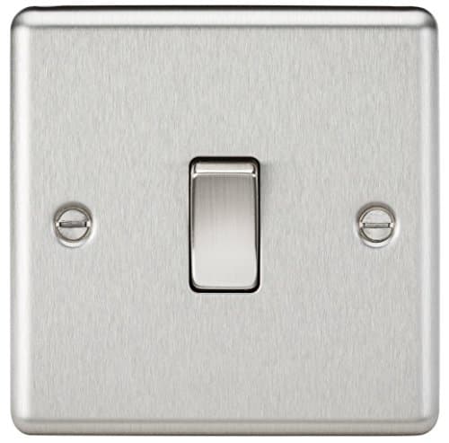 Image of Knightsbridge CL2BC 10 A 1G Rounded Edge Brushed Chrome 2 Way Plate Switch, Silver