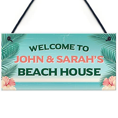Image of Red Ocean Personalised Beach House Hut Shed Sign Seaside Home Decor Gifts Beach Hut Sign Nautical Decor Gifts
