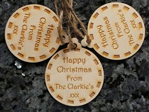Image of Personalised Wooden Christmas tree decorations ~ Baubles ~ any message ~ bespoke