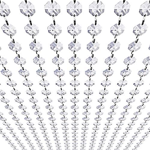 Image of 99ft Acrylic Crystal Garland Strands - Hanging Chandelier Gem Bead Chain - 14mm Clear Octagon Prism Diamond String Decorations for Wedding Party Manzanita Centerpiece Christmas Tree