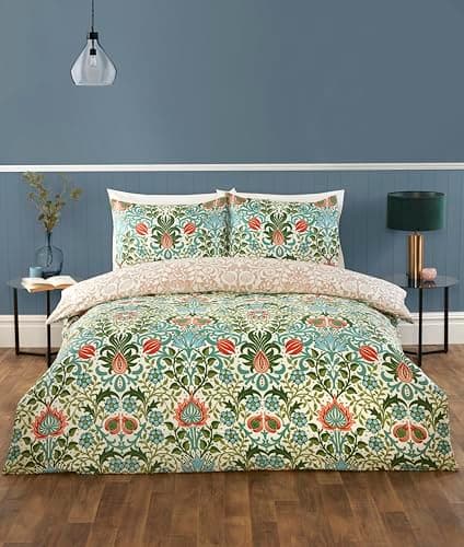 Image of Rapport home Heritage Floral Microfibre Reversible King Bedding Set | Soft, Durable & Easy Care Duvet Cover with Pillowcases | Multi-Color