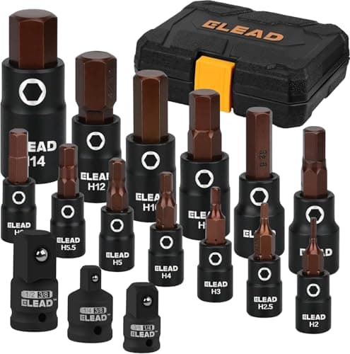 Image of 16-Piece Metric Hex Bit Socket Set - Premium S2 Steel 2mm-14mm Allen Socket Set with Adapters, 1/4”, 3/8” and 1/2” Drive | Professional Mechanic Garage Tools