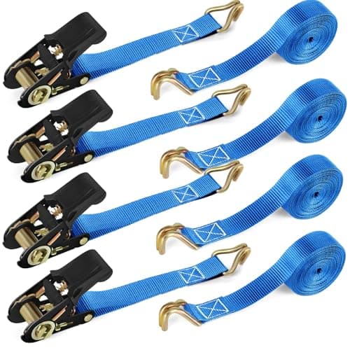 Image of IAZZCO 4 Pack Ratchet Straps with Hook - 6M x 25MM Heavy Duty Tie Down Straps with Cam Buckle for Motorcycles/Car/Trailer/Household