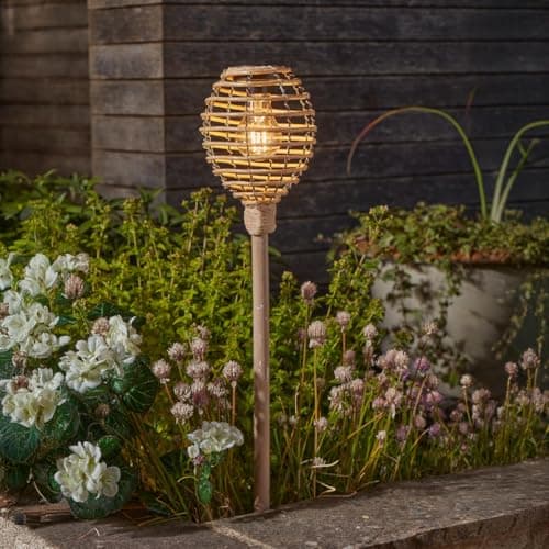 Image of Smart Solar Lumina Faux Rattan Stake Light, Natural - 70cm