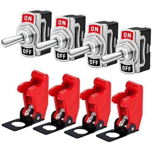Image of Gebildet Universal Rocker Toggle Switch with Waterproof Cap 10A/12VDC, 6A/24VDC, 2 Pin SPST ON/OFF Switch with Metal Bat, Used for Car Auto Truck Boat (Pack of 4)