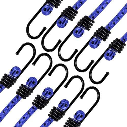 Image of ANSIO Bungee Cords with Hooks 24"-60cm Pack of 10 UV-Resistant Elastic Straps Ideal for Securing Luggage, Racks,Camps, Motorcycle, Tarps,Garden Furniture, Hand Truck,DIY Storage Multi-Purpose-Blue