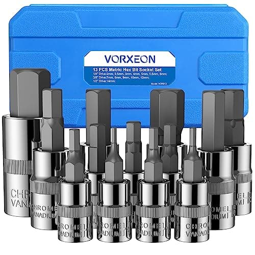 Image of VORXEON Hex Key Set Metric 2MM-14mm - Hex Bit Socket Set For Car Work And Brakes - 50BV30 CR-V Drive Socket And S2 Alloy Steel Bit With Storage Case - 3 Sizes 1/4 3/8 1/2