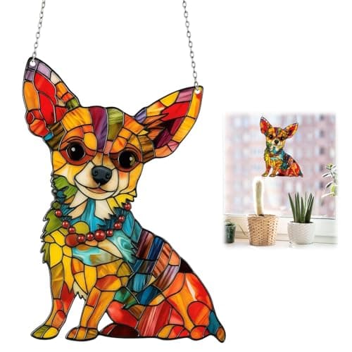 Image of Chihuahua Gifts, 15 * 20cm Window Hanging Decor, Colorful Chihuahua Suncatcher, Puppy Memorial Keepsake, Single Piece Home Decoration