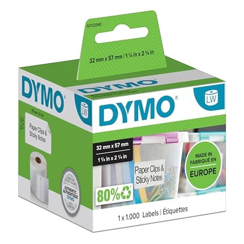 Image of DYMO Authentic LabelWriter Multi-Purpose Labels | 57 mm x 32 mm | Self-Adhesive | Roll of 1000 Easy-Peel Labels for LabelWriter Label Makers | Made in Europe