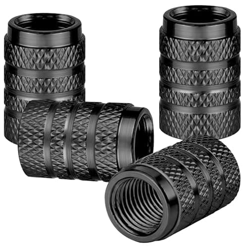 Image of 4 Pcs Tyre Valve Caps Aluminium for VW Transporter (T6) Panel Van 2015-2019, Knurled Grip Wheel Stem Covers Airtight Dust Protection Car Accessories,black