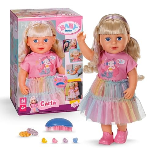 Image of BABY born Carla - 43 cm big sister doll I Fashion doll with blonde hair and highlights I No batteries needed I Suitable for kids 4+ I Movable limbs I Standing doll I Doll with accessories