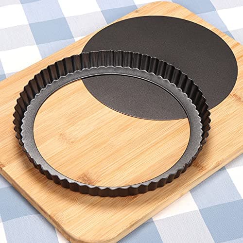 Image of Sinnsally Quiche Pan,30cm Flan Tins with Loose Base,Fluted Tart Tin Flan Case Tin Removable Loose Bottom,Mini Tart Mould Tins for Baking,Pie Dish Round Deep Dish
