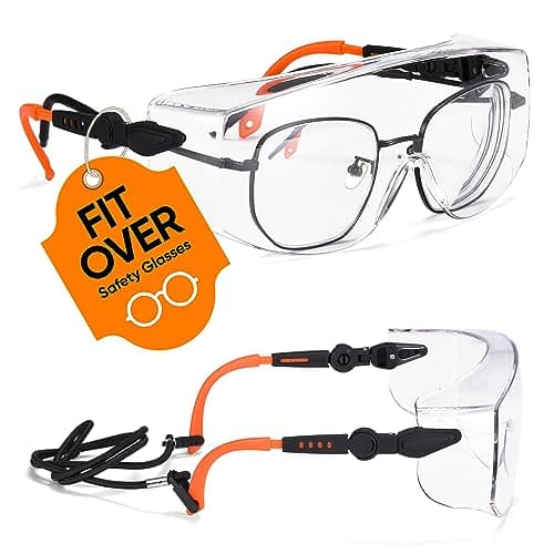 Image of SAFEYEAR Over-Glasses SG009 Work Glasses Safety Goggles Eyewear Eyeglasses for Eye Protection with Clear Plastic Lenses and Adjustable glasses cord for Comfortable Fit，for Welding Grinding Chemical