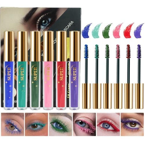 Image of 6Pcs Colour Mascara Set - Colored Colorful Waterproof Mascara for Eyelashes Set - Blue Green Cyan Pink Red Purple Long lasting Charming Voluminous Eye lash Halloween Xmas Make Up Gift