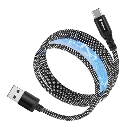 Image of Magtame Magnetic USB C Cable, Elastic Coiled USBA to USB-C Leads, 1M/3.3FT Retractable USBC Cord, Nylon Braided Type C Fast Charging Cables, Compatible with iPhone 16 15 Samsung, Pad