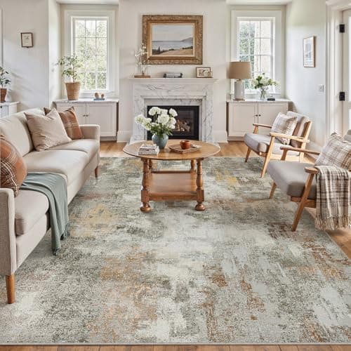 Image of PureCozy Modern Abstract Area Rug Living Room Extra Large 200x300cm Non-Slip Orange-grey Carpet Lightweight Short Pile Washable Floor Mat for Bedroom Dining Room Nursery Lounge Home Office Decor
