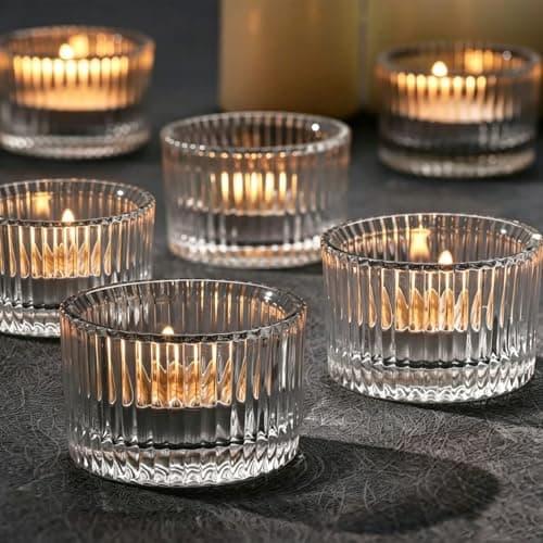 Image of Tea Light Candle Holders, 12 pack Glass Tealight Holders (Ø5.3 X H3.5cm) Clear Tea Light Holder for Wedding Candle, Party, Home Table Decoration