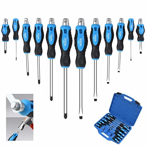 Image of Sunplux 12-Piece Magnetic Screwdriver Set, 6 Phillips & 6 Flat Head Tips Screwdriver with Go-Thru Steel Blades High Torque Screwdriver Set
