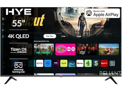 Image of HYE TV - Smart TV, 55" Screen Size, 4K Resolution, QLED Technology, Apple AirPlay, Samsung Tizen OS & Gaming Hub, Versatile Connectivity, Black, Perfect For Streaming, Gaming & Entertainment