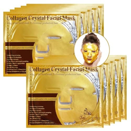 Image of 10x Crystal 24K Gold Powder Gel Collagen Face Mask Masks Sheet Patch,Anti Ageing Aging,Skincare,Anti Wrinkle,Moisturising,Moisture,Hydrating,Uplifting,Whitening,Remove Blemishes & Blackheads