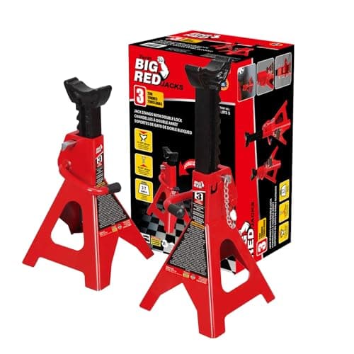 Image of BIG RED T43002A Torin Steel Jack Stands: Double Locking, 3 Ton (6,000 lb) Capacity, Red, 1 Pair