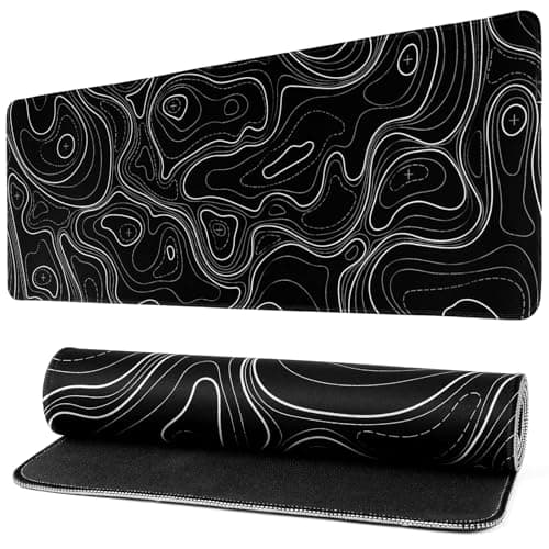 Image of Gaming Mouse Pad Topographic Contour Large Desk Mat Long Computer Keyboard Mouse Mat Mousepad with Slip Base Desk Pad Edge for Home Office Work (Black)
