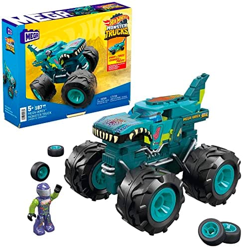 Image of MEGA Hot Wheels Monster Trucks Building Toy Playset, Mega-Wrex with 187 Pieces, 1 Micro Action Figure Driver, Gift Ideas for Kids Age 5+ Years, HDJ95