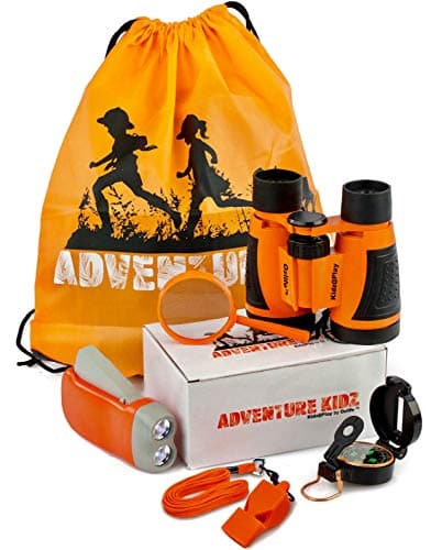 Image of Adventure Kidz Outdoor Exploration Kit, Children’s Binoculars, Flashlight, Compass, Fox Whistle, Magnifying Glass, Backpack. Great Gift Set for Educational, Pretend Play, Ages 3+ Boys Girls (Orange)