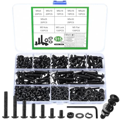 Image of 515 Pcs M5 Bolts and Nuts Set, Nuts and Bolts Set, Black Hex Socket Button Head Cap Screws with Washers, Assorted Pan Head Screws (M5)
