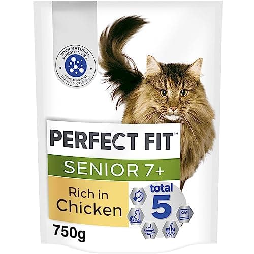Image of Perfect Fit Senior 7+ Complete Dry Cat Food for Senior Cats Aged 7+ Years, Rich in Chicken, 4 Bags (750 g)