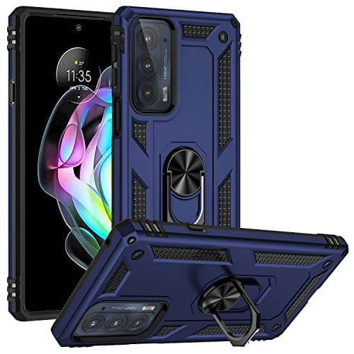 Image of BestST Case Compatible with Motorola Moto Edge 20 Case,Screen Protector Heavy Duty Shockproof Impact-Resistant Ultimate Armor Cover Bumpers Protective phone case,with Ring Kickstand,Blue