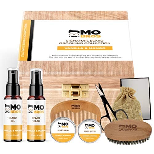 Image of Beard Grooming Care Gift Kit | Signature Gift Set Includes Premium Beard Oil, Wash, Wax, Balm, Comb, Scissors, Brush & Box | Vanilla & Mango