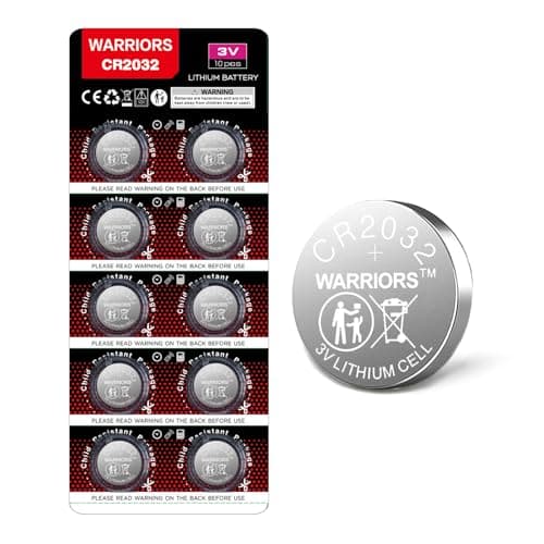 Image of Warriors 10X 2032 CR2032 Batteries Coin Button Cell 3V 3 Volt Lithium 240mAH Battery Up to 70% Extra Life Child Resistant Safety Package Retail Pack