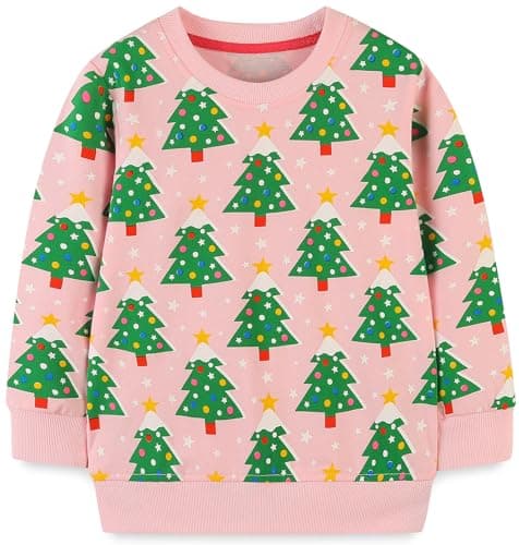 Image of TEDD Girls Sweatshirt for Kids Christmas Trees Cotton Top Casual Jumper Girl T Shirt Toddler Clothes Long Sleeve Pullover Age 5-6 Years
