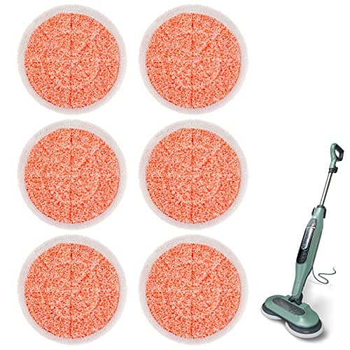 Image of Sgizoku S6002UK Steam Mop Pads Compatible with Shark Steam Mop Cover Replacement,Heavy Scrub Pad,Reusable Steam & Scrub Cleaning Pads,Super Friction Orange Velvet+ Nylon Yarn Pads 6PCS