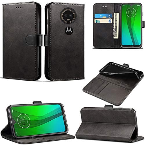 Image of Mobile Stuff Motorola Moto G7 Power Case, Leather Wallet with Flip Cover, Credit Card Pockets and Stand Compatible For Moto G7 Powe (6.2") (Black)