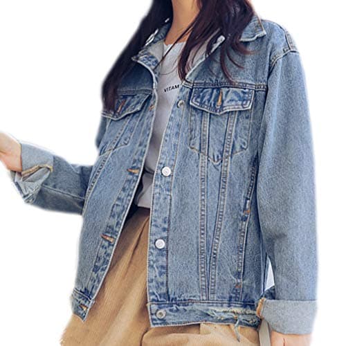 Image of Beskie Oversized Denim Jacket for Women Grils Long Sleeve Boyfriend Jean Jackets Loose Coat