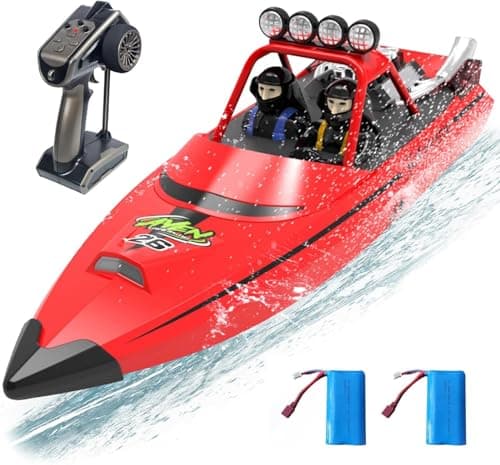 Image of ARRIS High Speed RC Boat W/ 2.4GHz Remote Control, 2 Rechargeable Batteries & LED Lights for Pool Lakes Water, Fast RC Sport Jet Boat RTR for Adults Gifts Toys (Red)