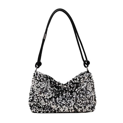 Image of LOCCY Sequin Clutch Bag, Women's Clutches Sparkly Evening Handbag Y2K Shoulder Bag Bling Underarm Bag Clutch Purse with Zipper for Wedding Party Bridal Night Bag (Silver-Medium)