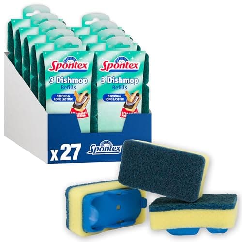 Image of Spontex Dishmop Refills | Strong Replacement Sponge Heads for Washing Up Brush | Sponge Scourer for Efficient Cleaning | 27 Count
