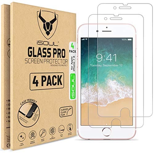 Image of ISOUL [4 Pack] Screen Protector for Apple iPhone 8 iPhone 7 Tempered Glass Film 9h HD, 0.28mm Premium Accessories Shatterproof Protection 4.7" Inch [Easy Installation] [Ultra Strong]