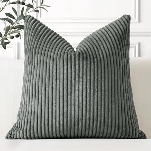 Image of Artscope Cozy Striped Corduroy Cushion Cover 60x60cm Super Soft Decorative Square Throw Pillow Covers Case for Sofa Couch Bedroom Car Decor 24 x 24 Inches, Dark Gray